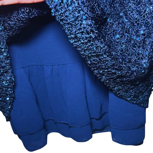 John Fashion Blue Sequin Knit Sweater with Chiffon Hem Detail Size Medium NEW - Picture 4 of 5